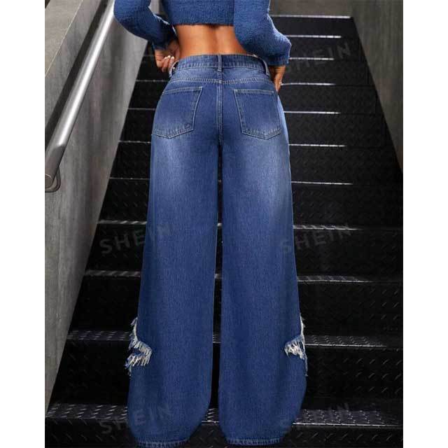Ripped Patchwork Wide Leg Boyfriend Jeans