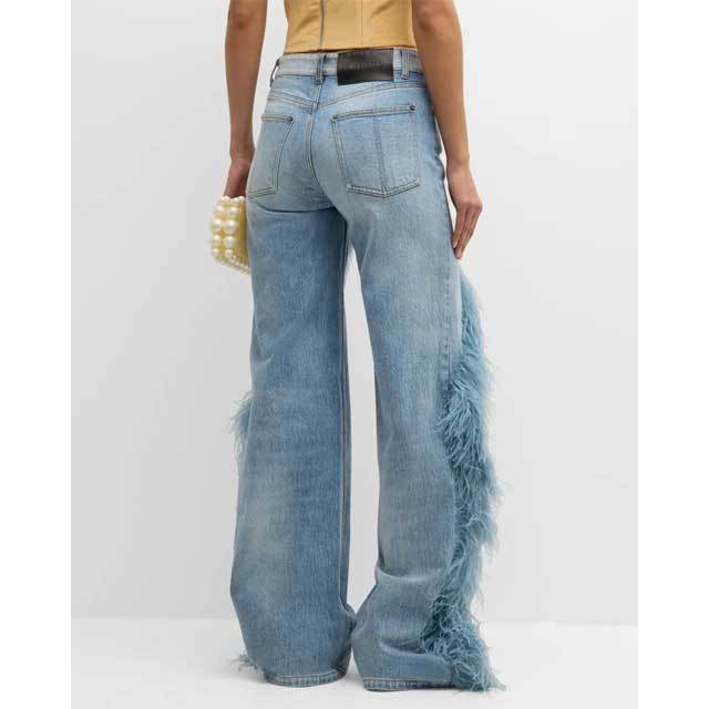 Feather Embellished Boyfriend Jeans