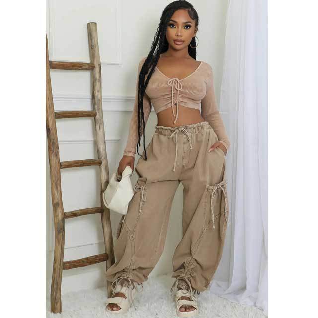 Drawstring Harem Cargo Jeans