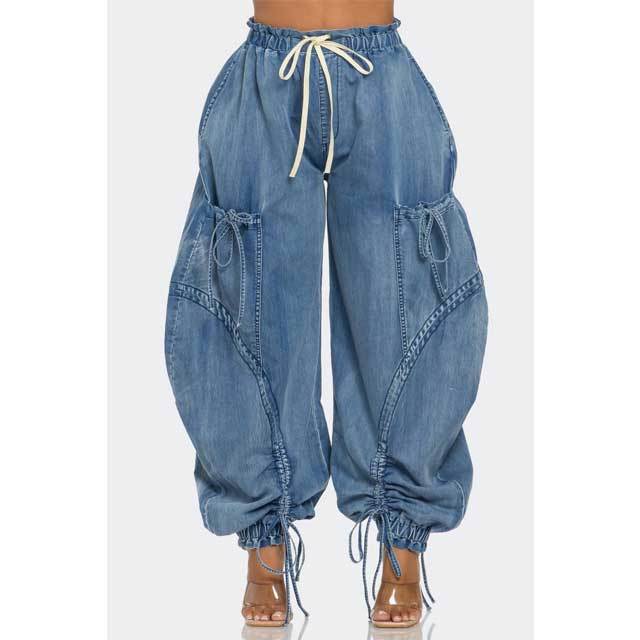 Drawstring Harem Cargo Jeans