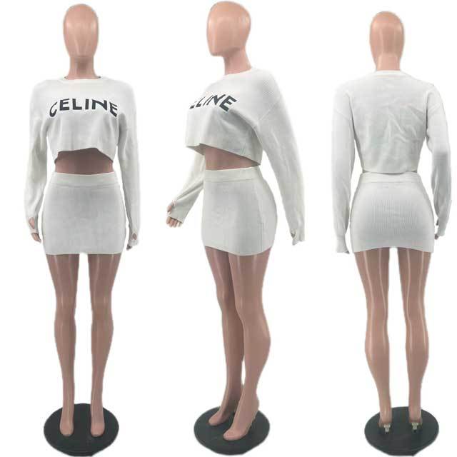 Embroidery Knit Skirt Set