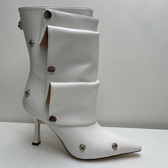 Pointed Toe High Heeled Stacked Ankle Boots