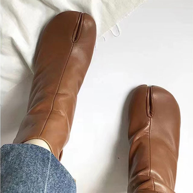 Split Toe Thick High Heel Ankle Boots