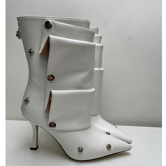 Pointed Toe High Heeled Stacked Ankle Boots