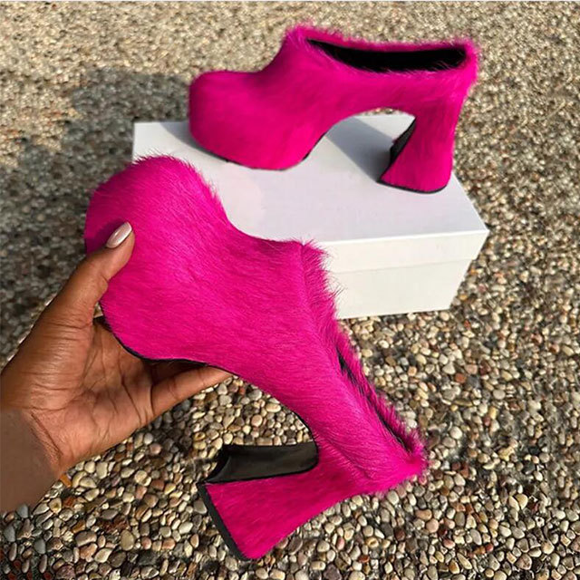 Chunky Heel Platform Slippers