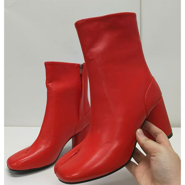 Split Toe Thick High Heel Ankle Boots