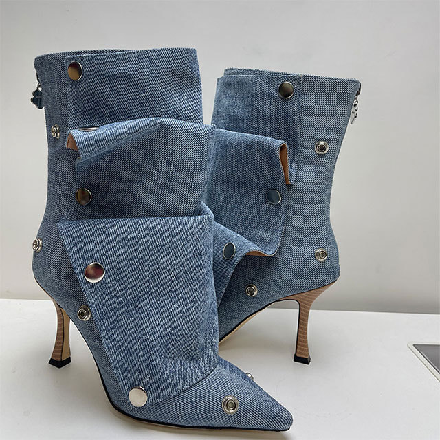 Pointed Toe High Heeled Stacked Ankle Boots