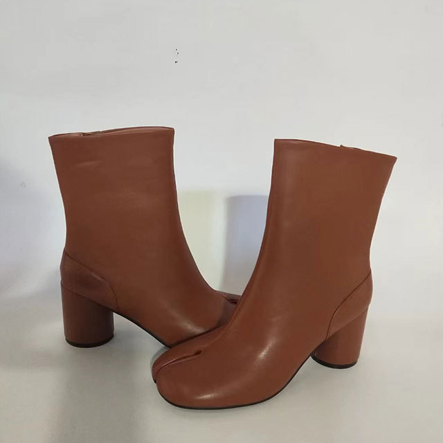 Split Toe Thick High Heel Ankle Boots