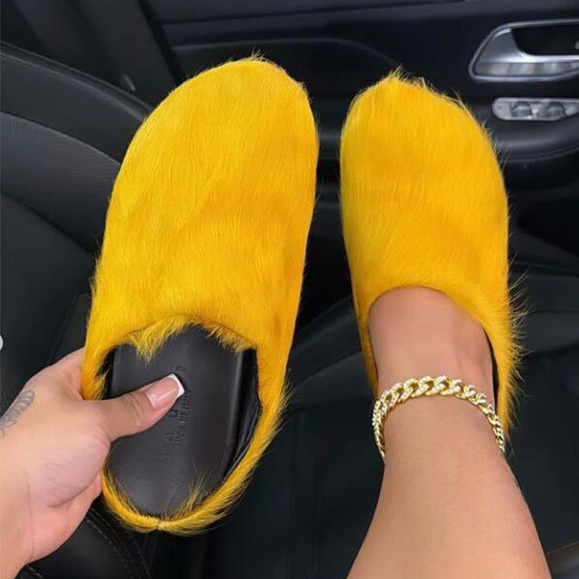 Luxury Fuzzy Flat Slides