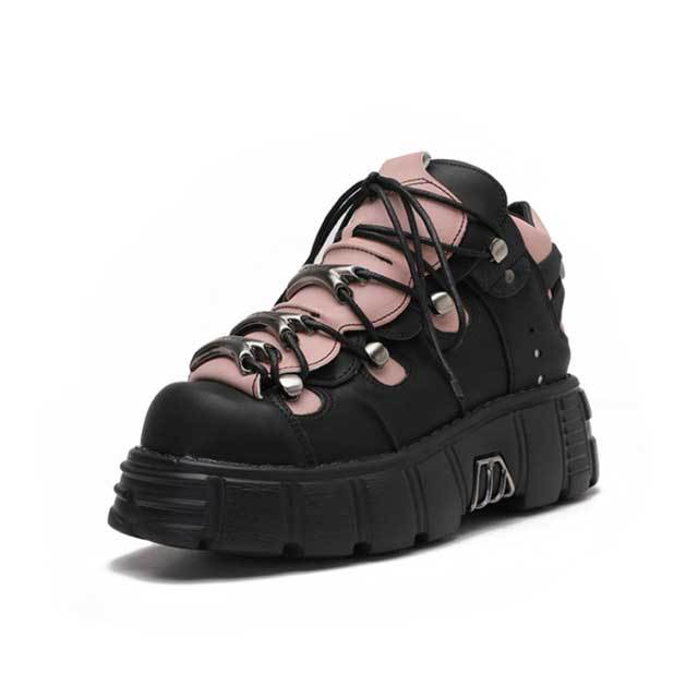 Color Block Lace-Up Punk Platform Sneaker