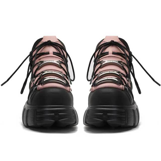 Color Block Lace-Up Punk Platform Sneaker