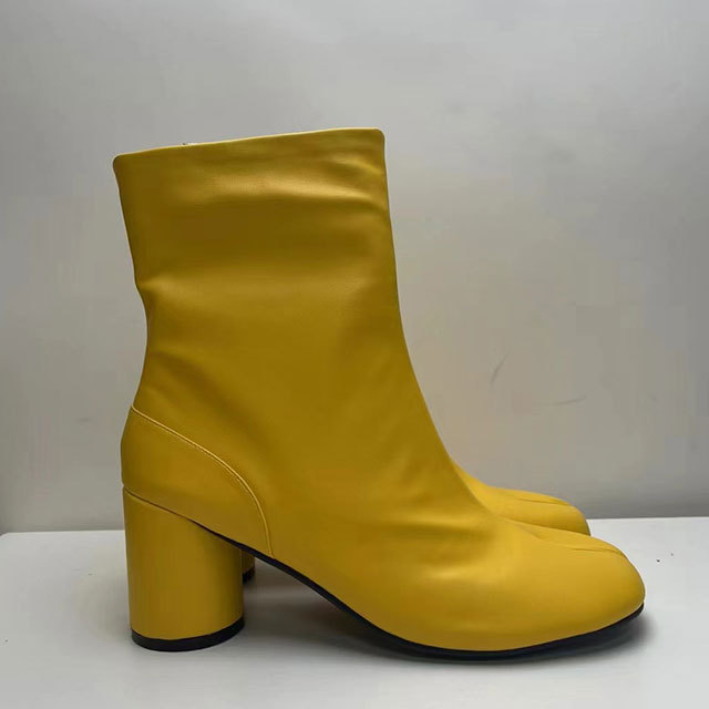 Split Toe Thick High Heel Ankle Boots