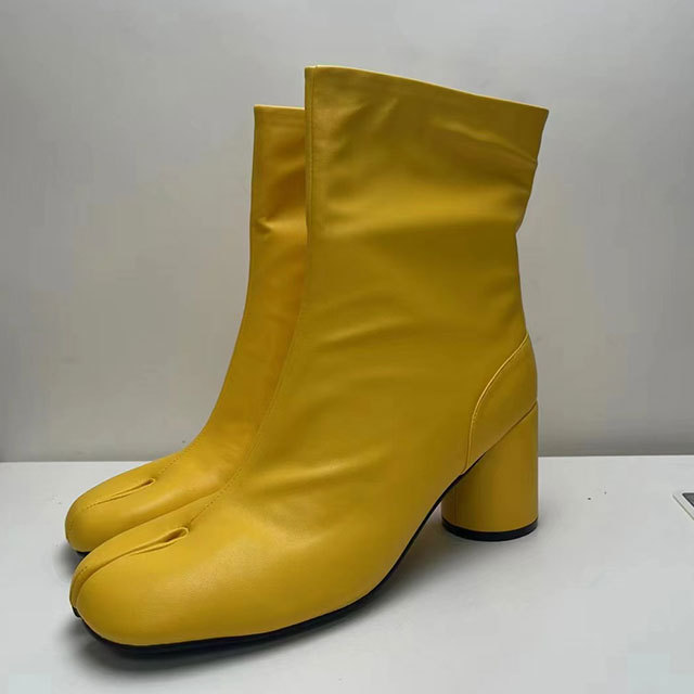 Split Toe Thick High Heel Ankle Boots