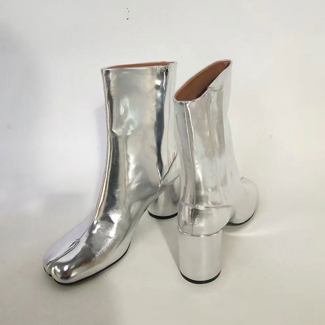 Split Toe Thick High Heel Ankle Boots