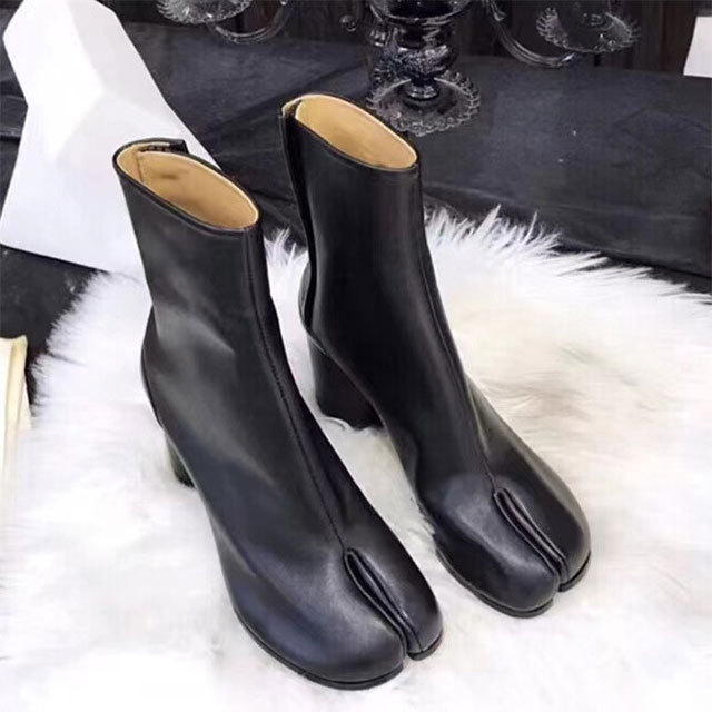 Split Toe Thick High Heel Ankle Boots