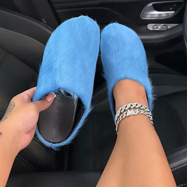 Luxury Fuzzy Flat Slides