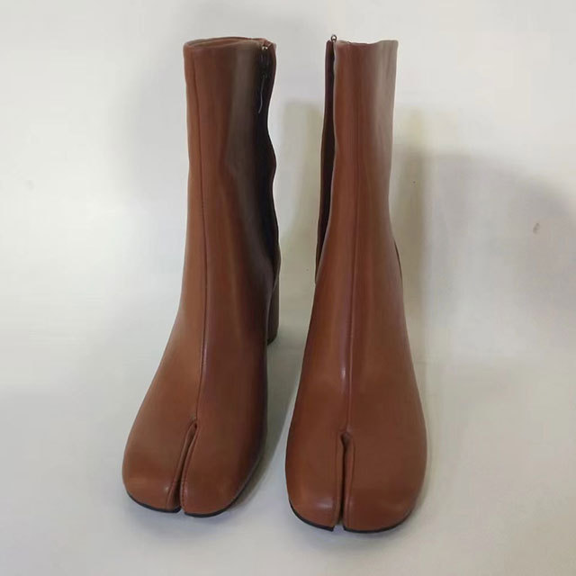Split Toe Thick High Heel Ankle Boots