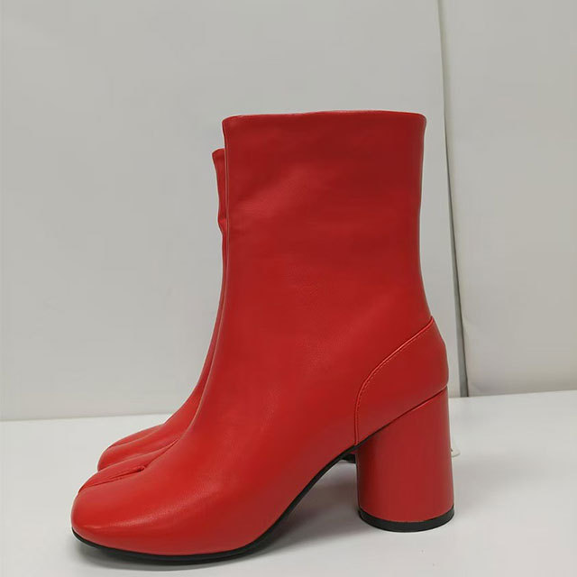 Split Toe Thick High Heel Ankle Boots