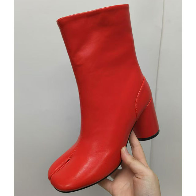 Split Toe Thick High Heel Ankle Boots
