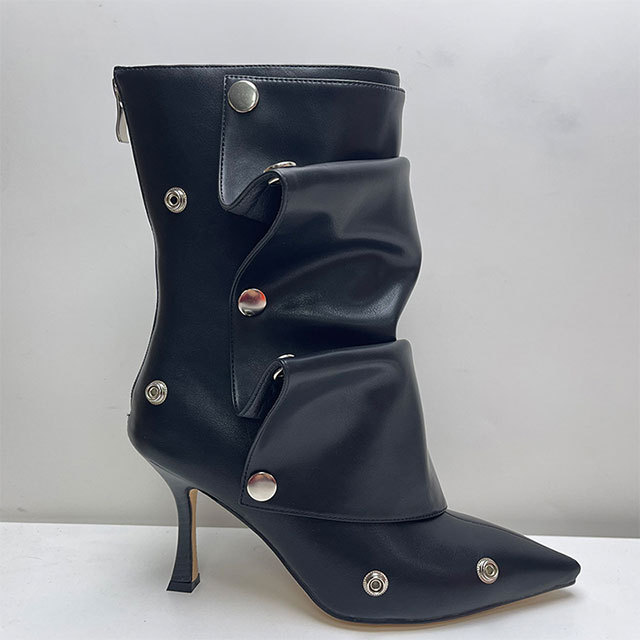 Pointed Toe High Heeled Stacked Ankle Boots