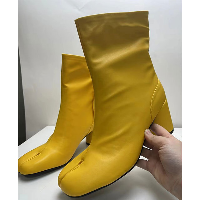 Split Toe Thick High Heel Ankle Boots
