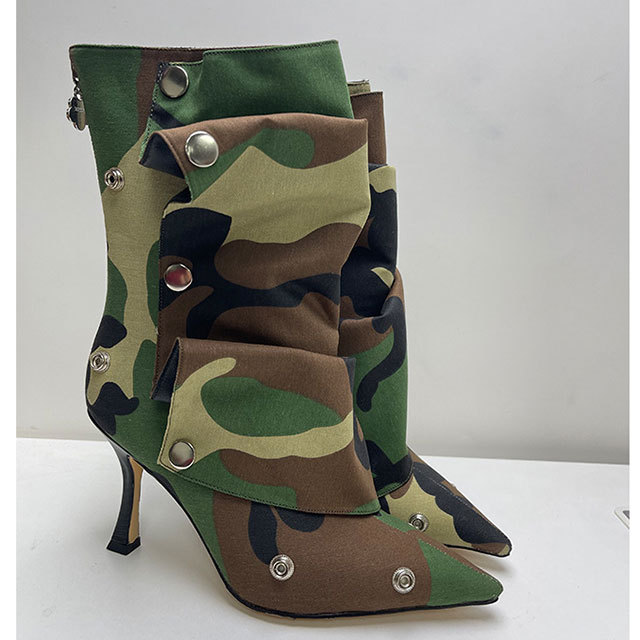 Pointed Toe High Heeled Stacked Ankle Boots