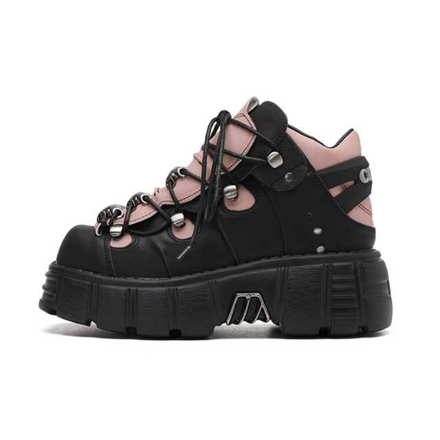 Color Block Lace-Up Punk Platform Sneaker