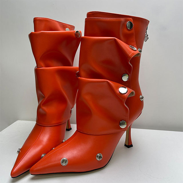 Pointed Toe High Heeled Stacked Ankle Boots
