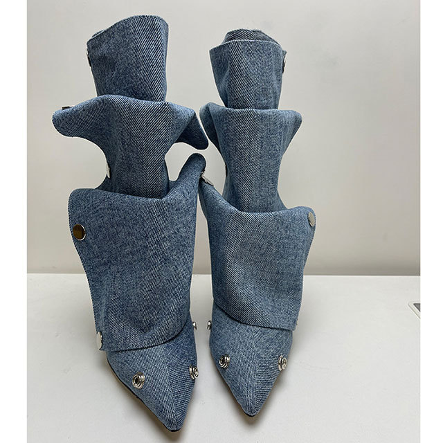 Pointed Toe High Heeled Stacked Ankle Boots
