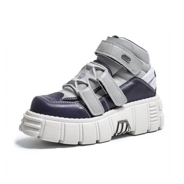 Color Block Leather Velcro Clunky Shoes