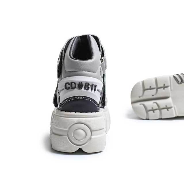 Color Block Leather Velcro Clunky Shoes
