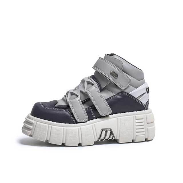 Color Block Leather Velcro Clunky Shoes
