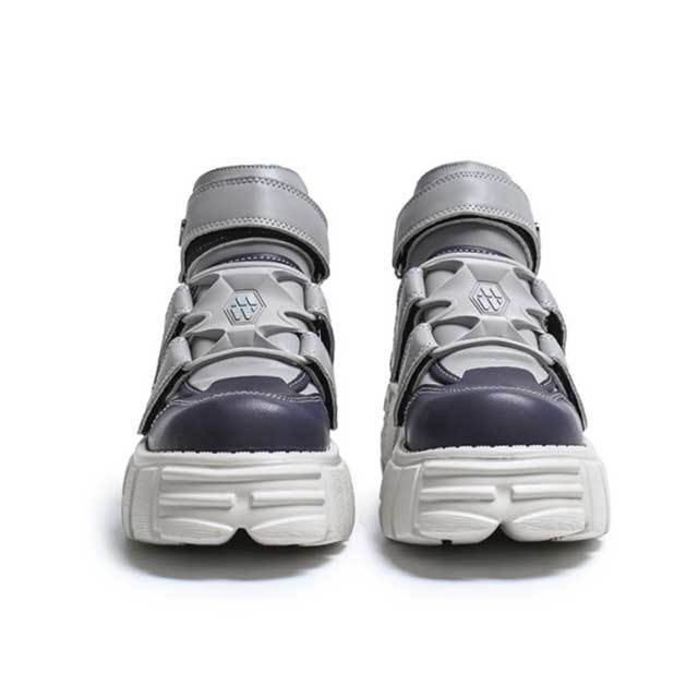Color Block Leather Velcro Clunky Shoes