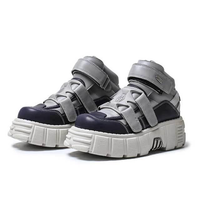 Color Block Leather Velcro Clunky Shoes