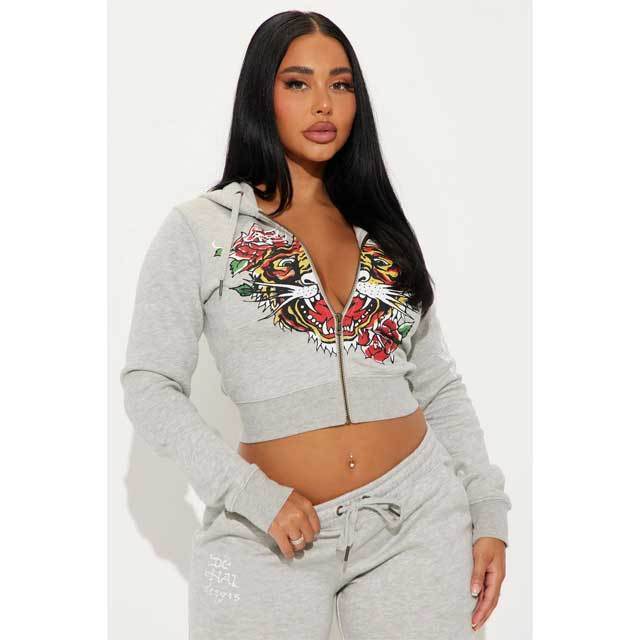 Street Fashion Printed Zipper Up Two Pieces Pant Set