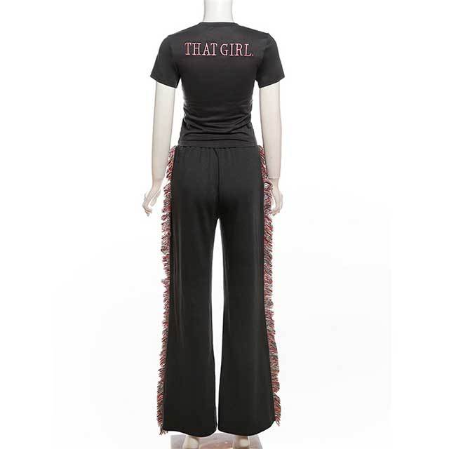 High Waist Colorful Tassel Casual Pants Set