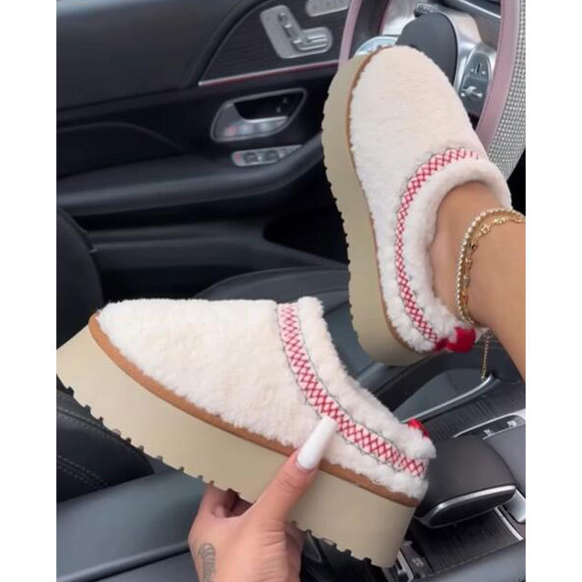 Thick-soled Curly Fur Casual Loafers