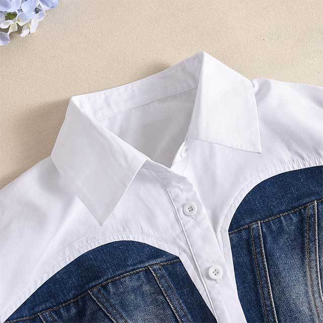 Denim Patchwork Bell Sleeves Blouse Shirt
