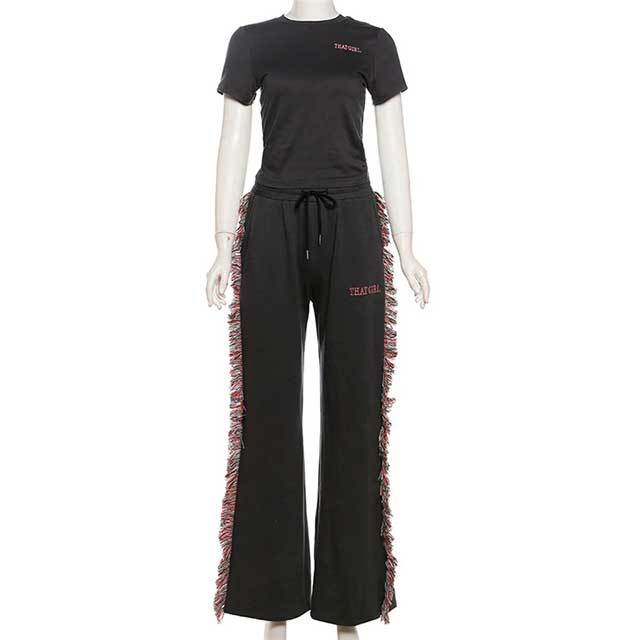 High Waist Colorful Tassel Casual Pants Set