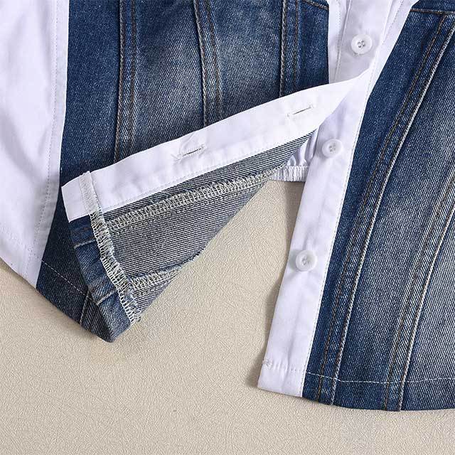 Denim Patchwork Bell Sleeves Blouse Shirt