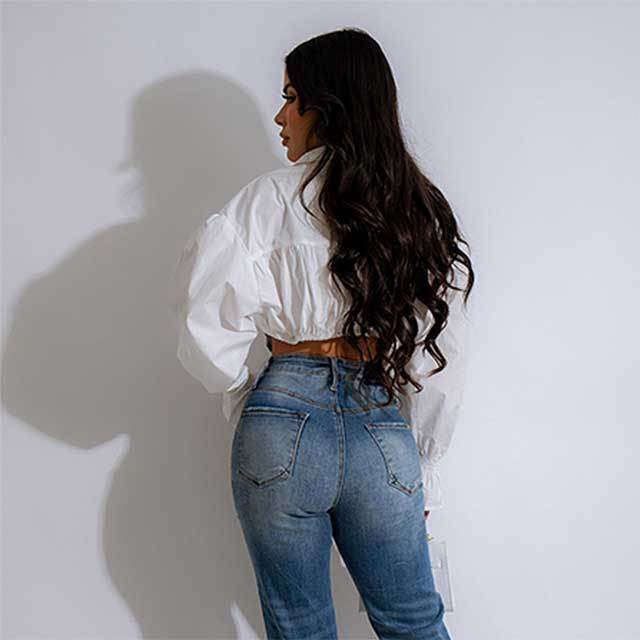 Denim Patchwork Bell Sleeves Blouse Shirt
