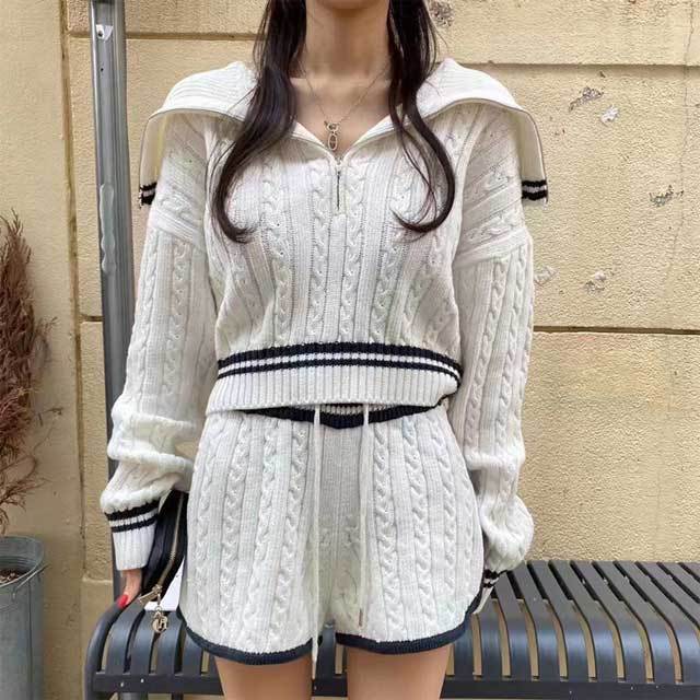 Knit Drawstring High Waist Short Set