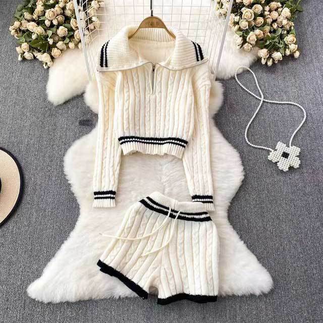 Knit Drawstring High Waist Short Set