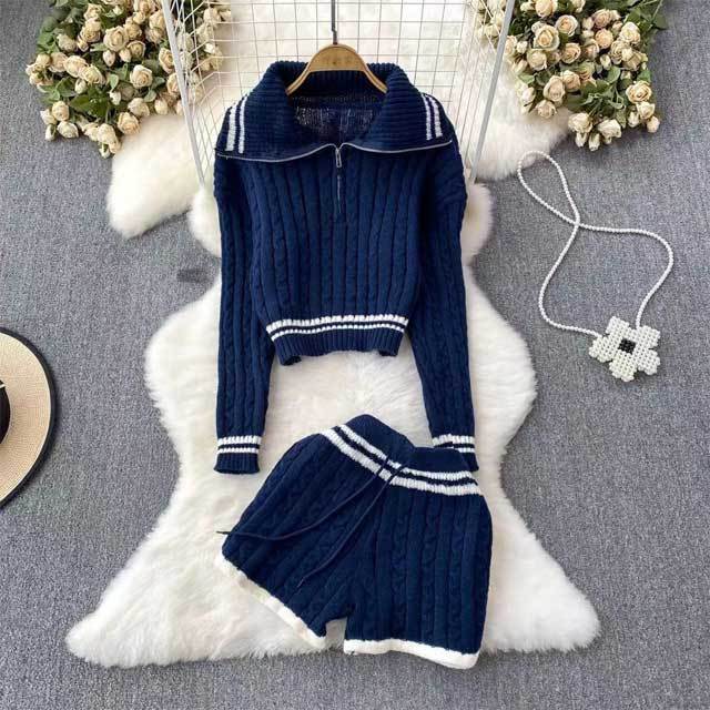 Knit Drawstring High Waist Short Set