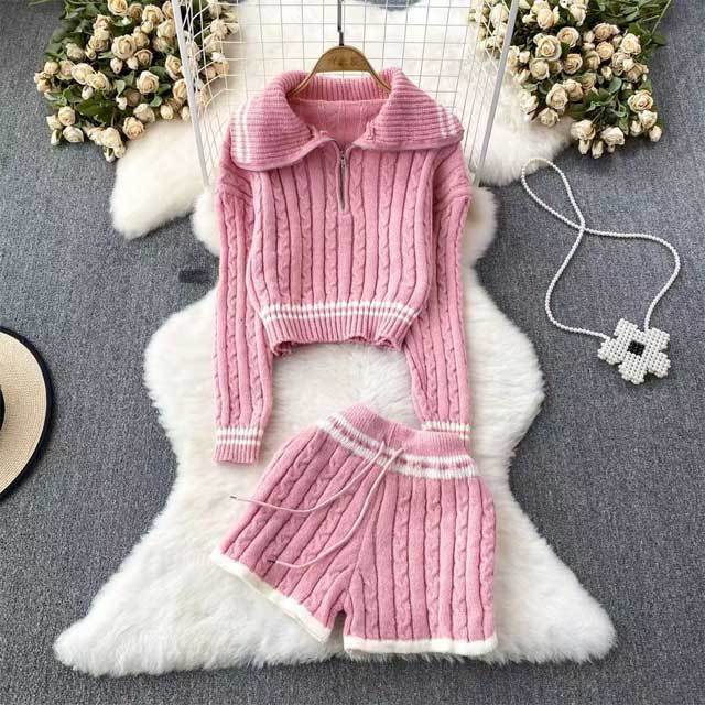 Knit Drawstring High Waist Short Set