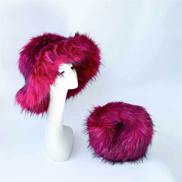 Luxury Faux Fur Bucke Hat Bag Set