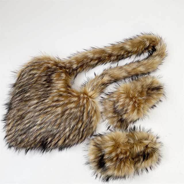 Y2K Vintage Warm Furry Slides Fur Heart Bag Shoes Set