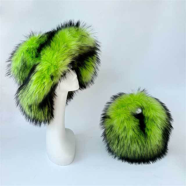 Luxury Faux Fur Bucke Hat Bag Set