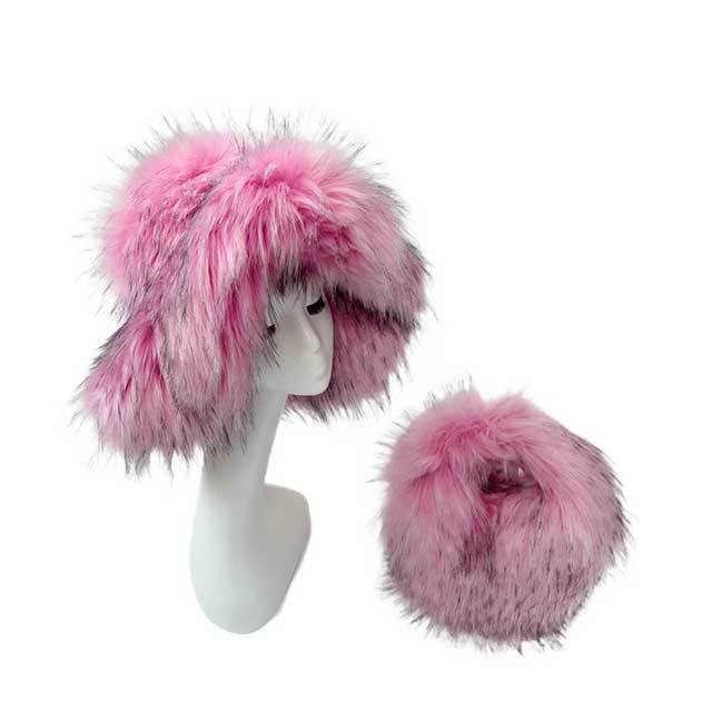 Luxury Faux Fur Bucket Hat Bag Set