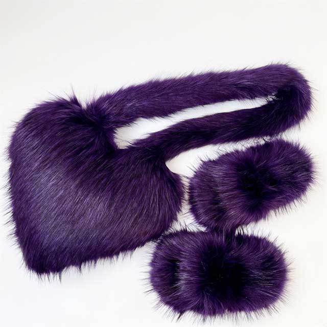 Y2K Vintage Warm Furry Slides Fur Heart Bag Shoes Set